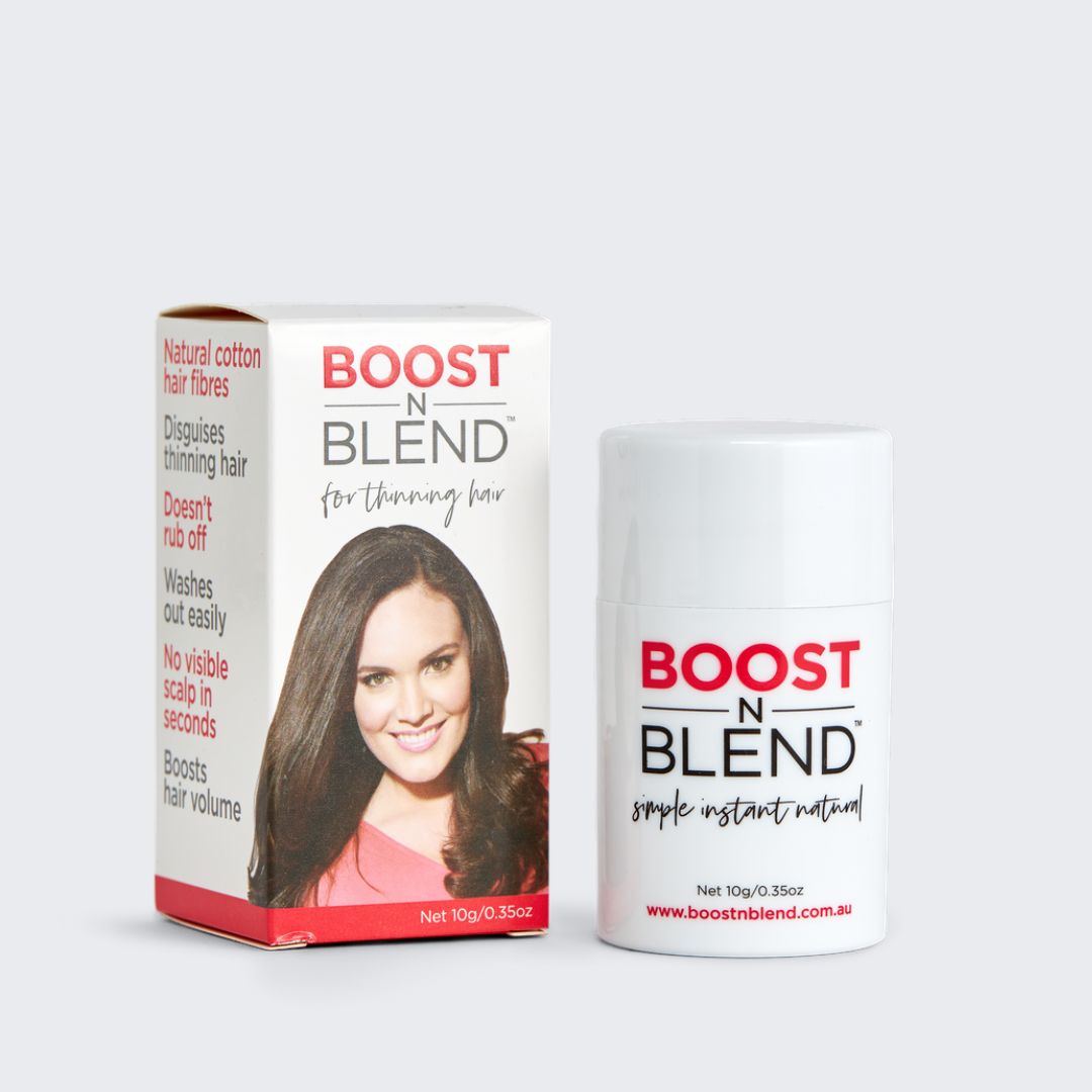 Boost N Blend Travel Size 10gram bottle and box #colour_midnight-shadow-black