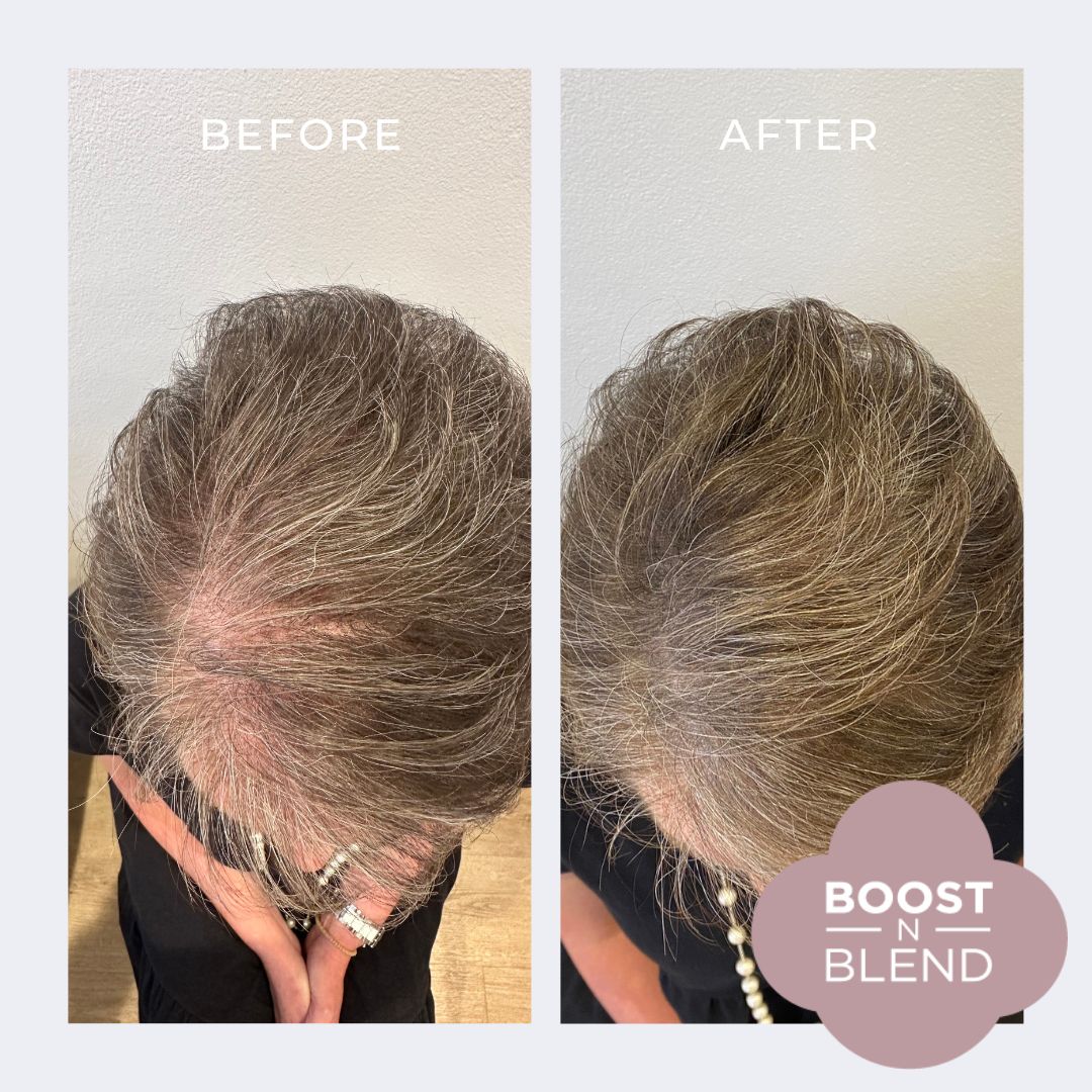 Before and After Boost N Blend #colour_silky-silver-grey